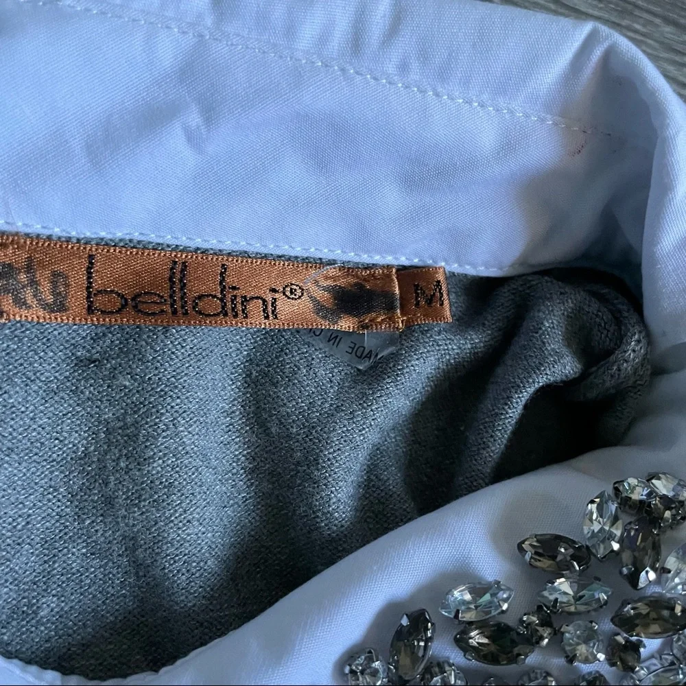 Belldini Rhinestone Collared Pullover Sweater - Picture 2 of 4